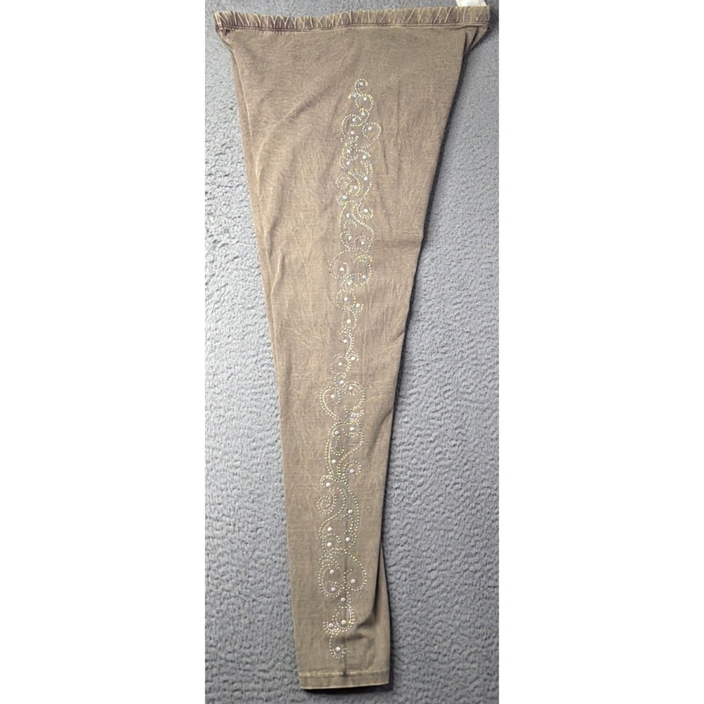 VOCAL Leggings Womens Size X Large Embellished Down Leg Waist 36" Light Tan